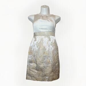 Lela Rose for LOFT Women’s Dress Size 8 Ivory Gold Metallic Sleeveless Cocktail